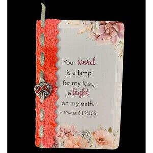 Psalm 119:105 Lamentations 3:22-23 Bookmark Floral Lace Ribbon Silver Tone Charm